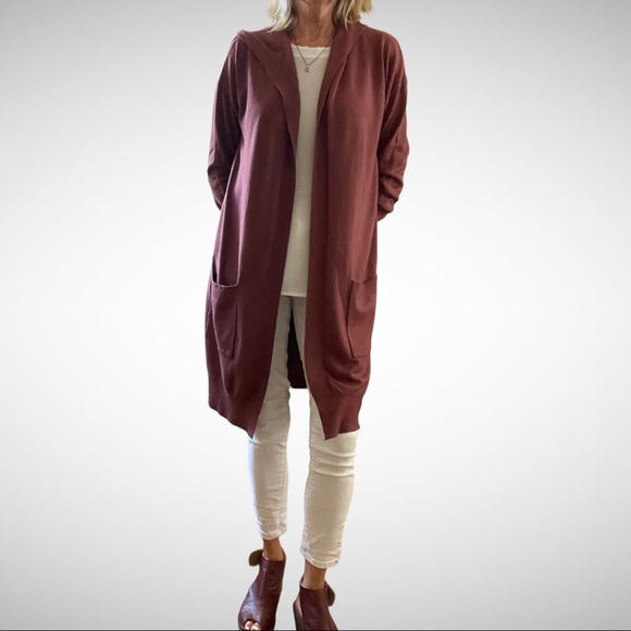 Luna Ivy Burgundy Knit Hooded Cardi S - Picture 2 of 6